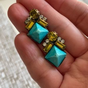 Elizabeth Cole Turquoise & Rhinestone Stud Earrings